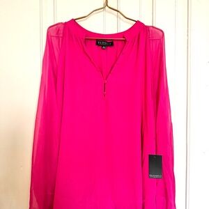 Eloquii NWT Plus Sheer Raglan Sleeve Blouse in Hot Pink, Size 20